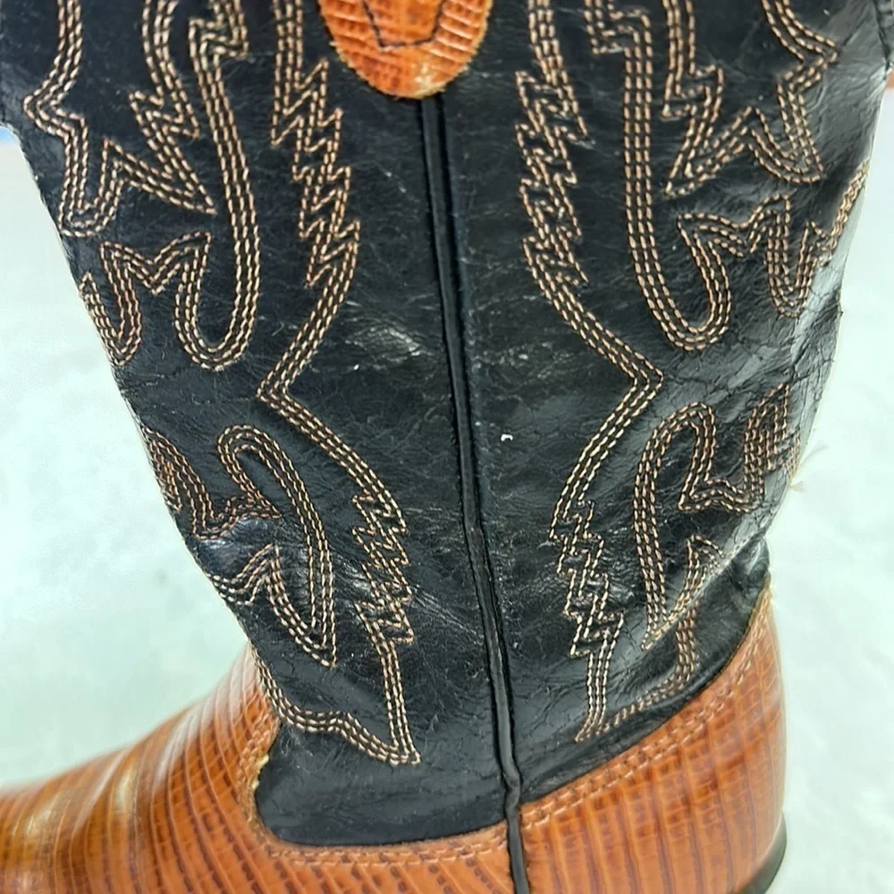 Texas Kids Leather Rodeo Cowboy Boot Equestrian Western Tan/Black Size 9